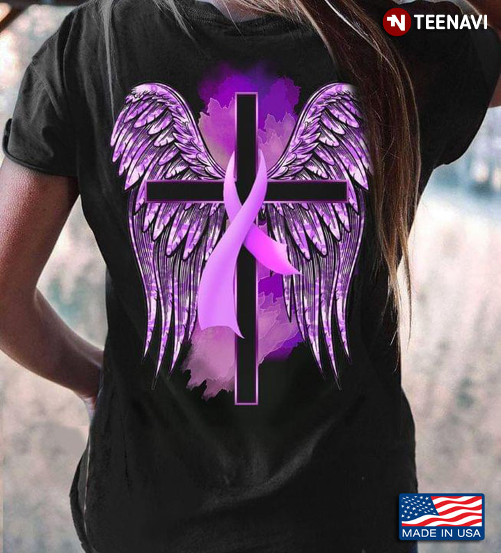 Cross With Wings And Purple Ribbon