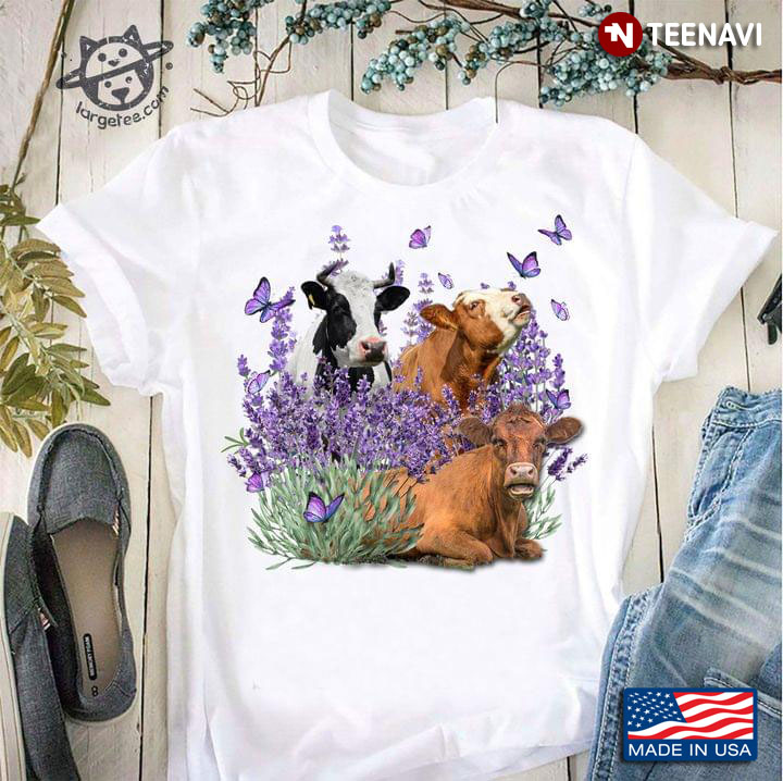 Three Cows Butterflies And Lavender