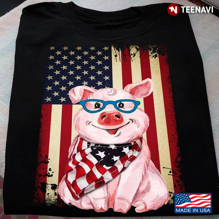 Pig With Glasses American Flag Happy Independence Day