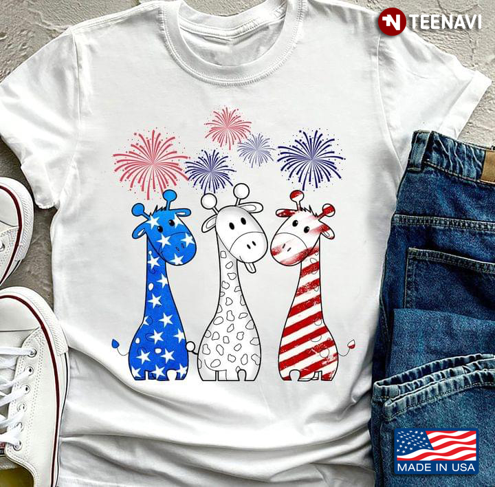 Three Giraffes And Fireworks Happy Independence Day