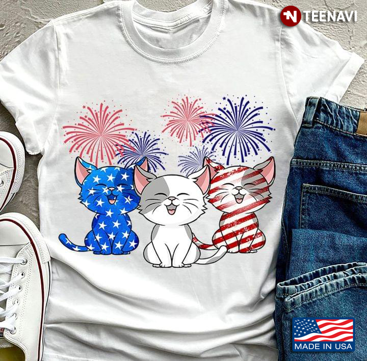 Three Cats And Fireworks Happy Independence Day