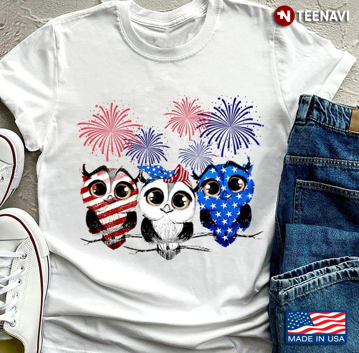 Three Owls And Fireworks Happy Independence Day