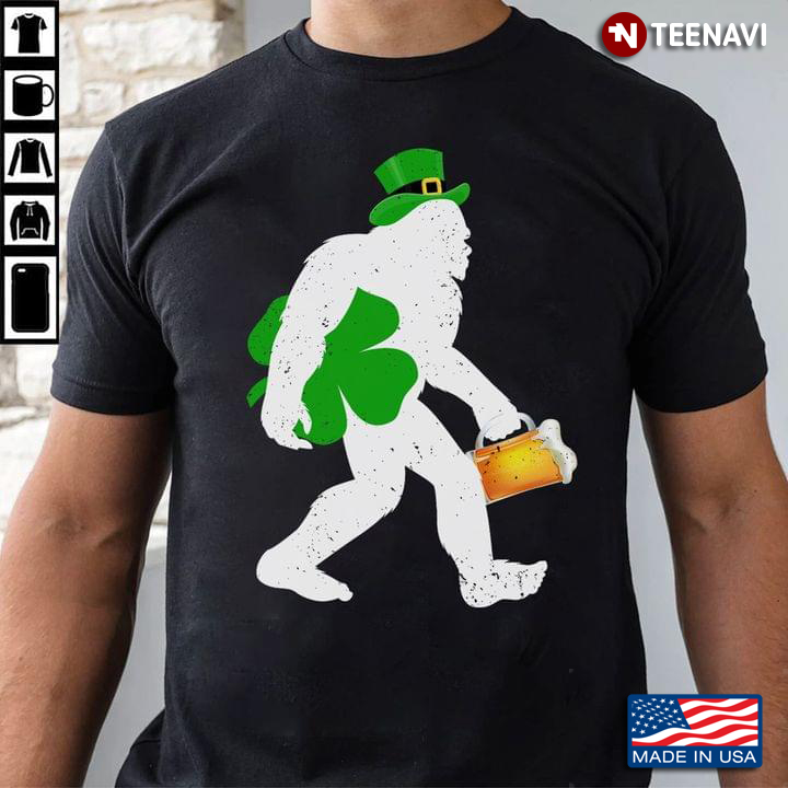 Bigfoot With Beer And Leprechaun Hat St Patricks Day