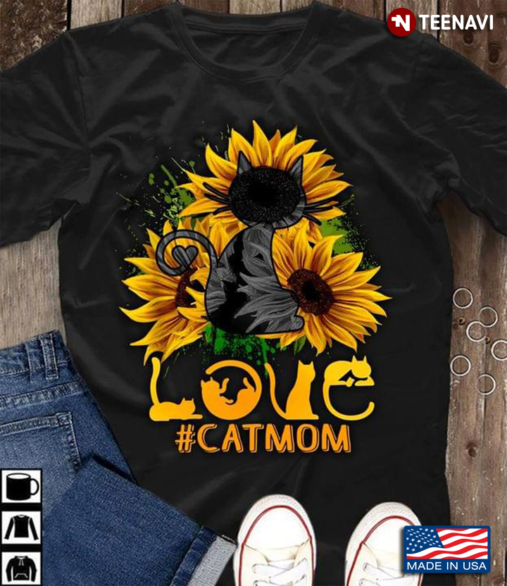 Love Cat Mom Cat And Sunflowers