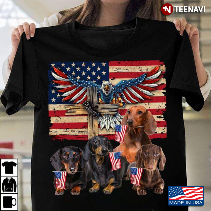Four Dachshunds Eagle And American Flag