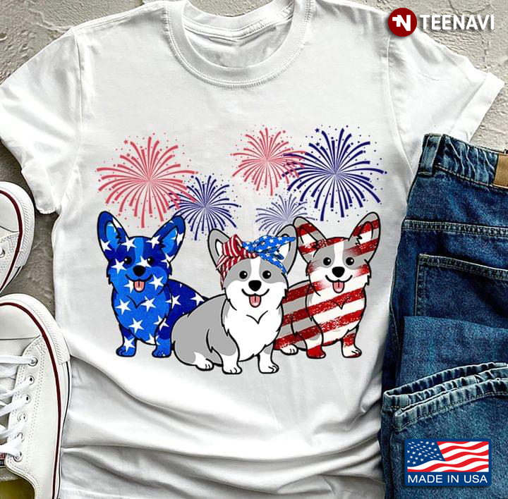 Three Corgis And Fireworks Happy Independence Day