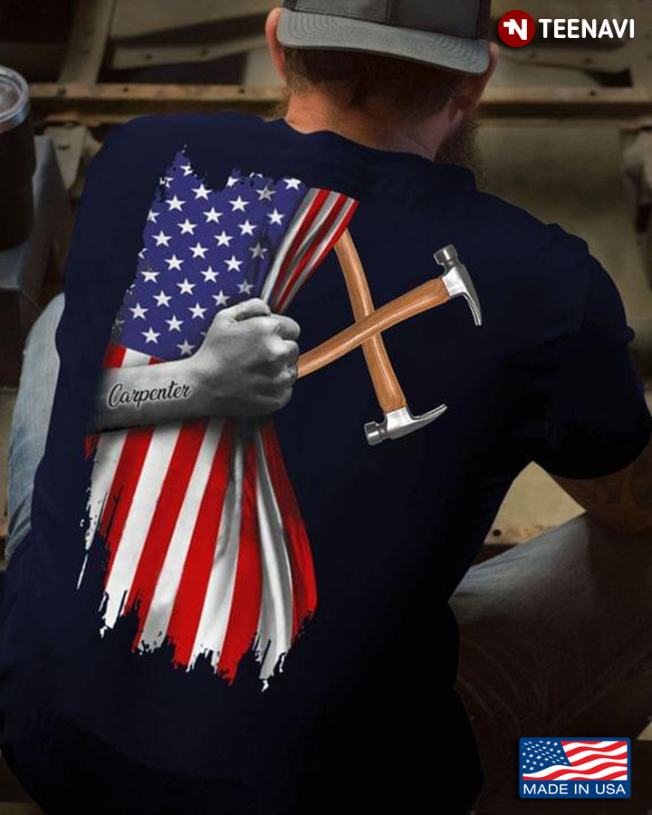 Carpenter Hammers And American Flag