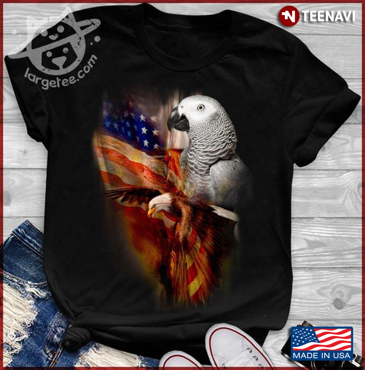 Grey Parrot Eagle And American Flag