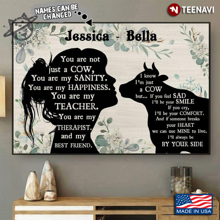 Vintage Floral Theme Customized Name Girl & Cow Silhouette You Are Not Just A Cow