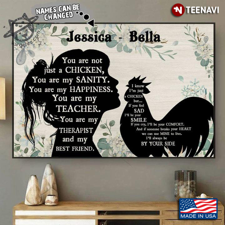 Vintage Floral Theme Customized Name Girl & Chicken Silhouette You Are Not Just A Chicken