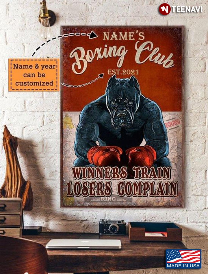 Vintage Customized Name & Year Black Pitbull Boxing Club Winners Train Losers Complain