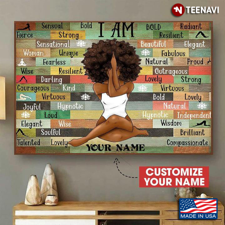 Customized Name Black Girl With Curly Hair Doing Yoga I Am Fierce Sensual Bold Radiant Strong Resilent