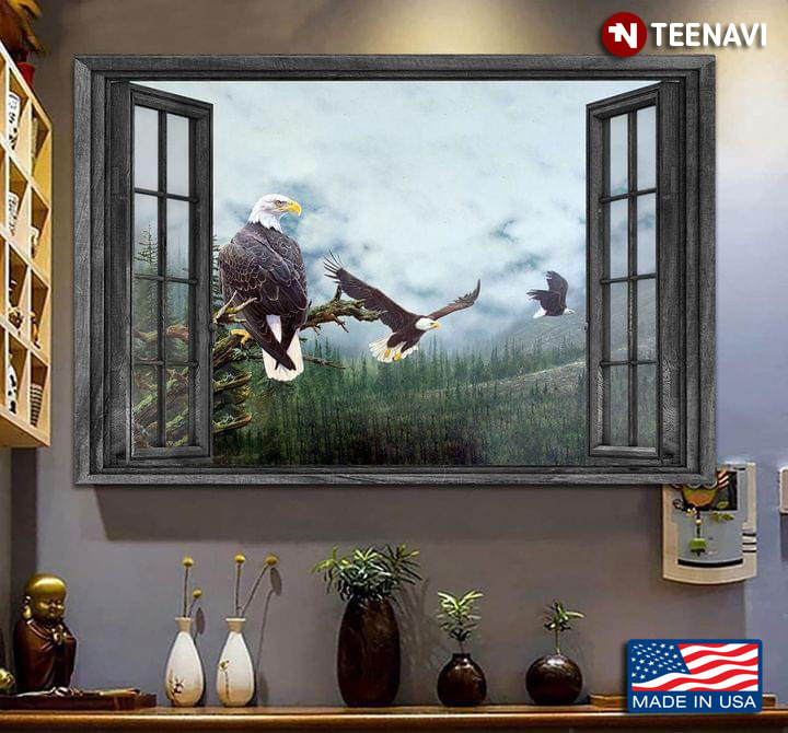 Vintage Window Frame With Eagles Outside