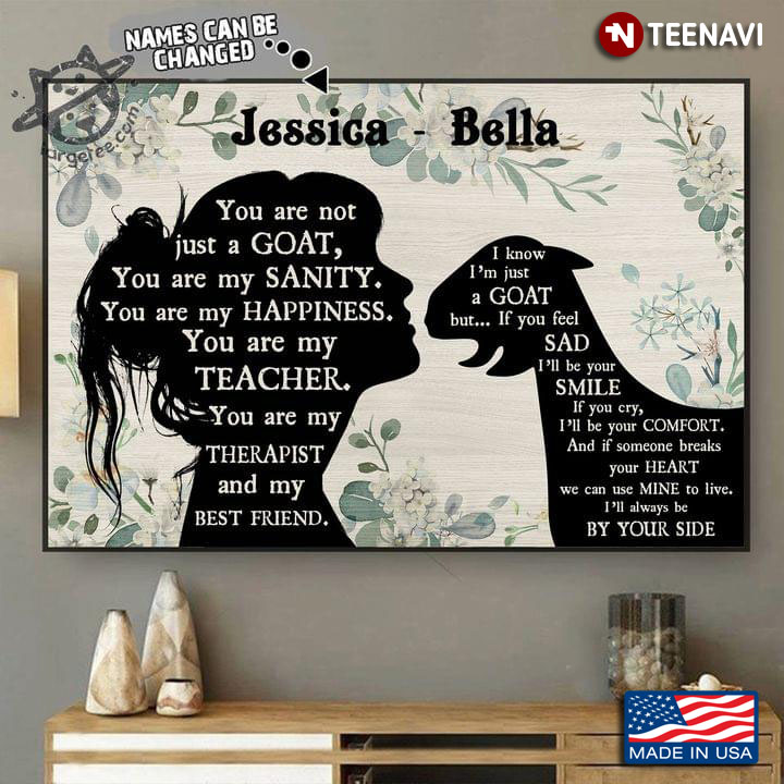 Vintage Floral Theme Customized Name Girl & Goat Silhouette You Are Not Just A Goat