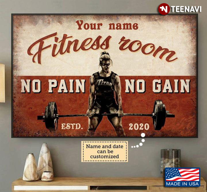 Vintage Customized Name And Year Female Fitness Trainer Fitness Room No Pain No Gain