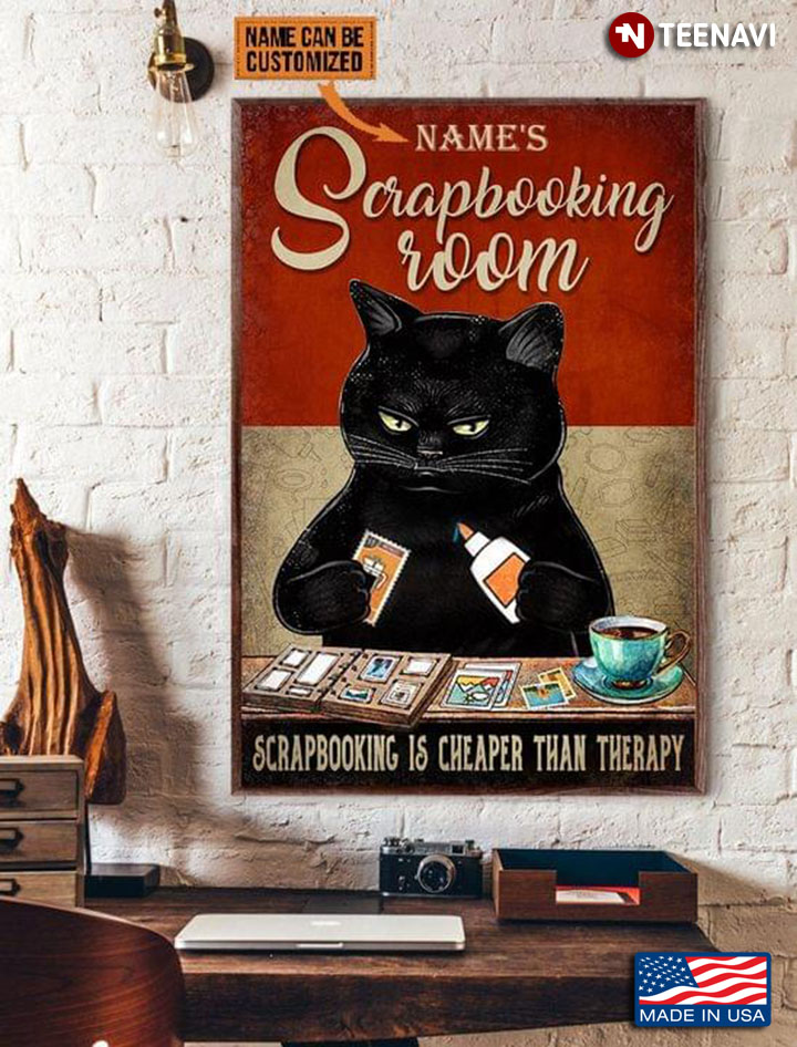 Vintage Customized Name Black Cat Scrapbooking Room Scrapbooking Is Cheaper Than Therapy