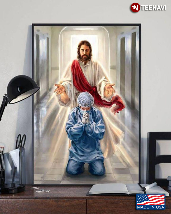 Vintage Jesus Christ Blesses Praying Nurse