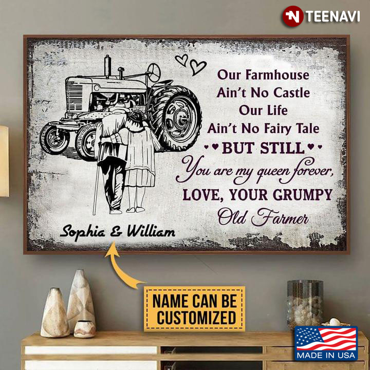 Vintage Customized Name Old Farmer Couple & Tractor Our Farmhouse Ain't No Castle Our Life Ain’t No Fairy Tale