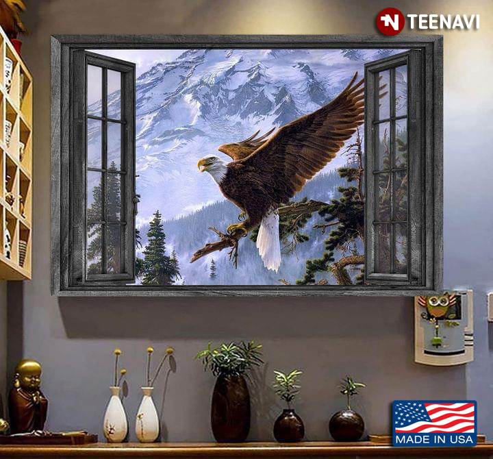 Vintage Window Frame With Eagle Spreading Its Wings