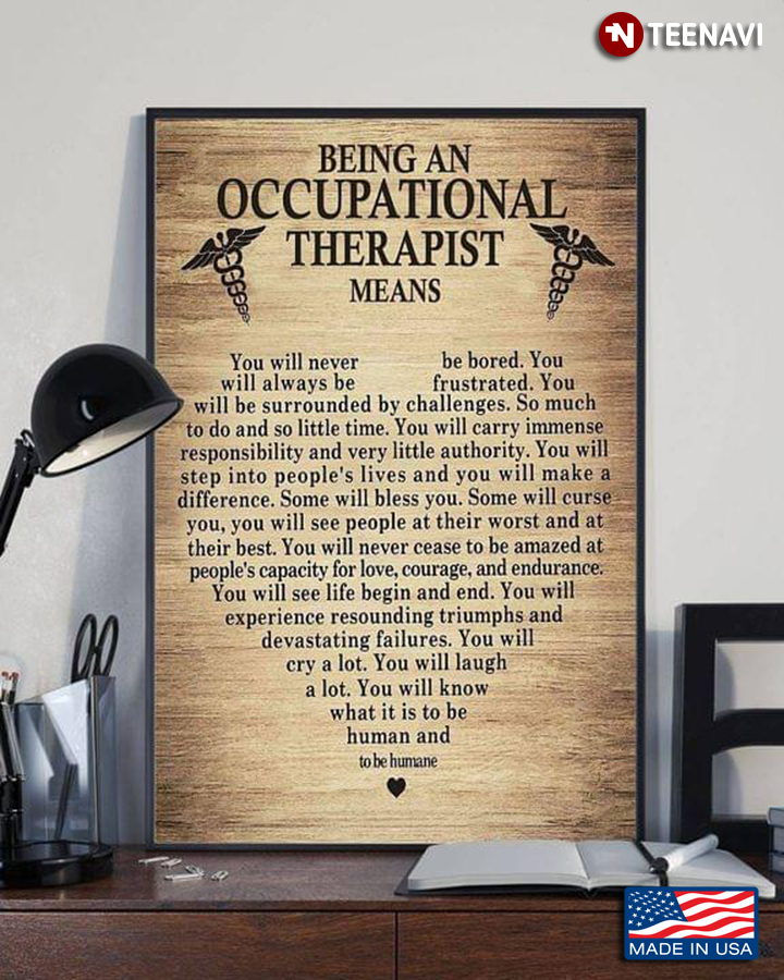 Vintage US Army Medical Corps Heart Typography Being An Occupational Therapist Means You Will Never Be Bored