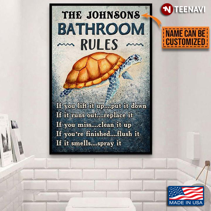 Vintage Customized Name Sea Turtle Bathroom Rules If You Lift It Up Put It Down