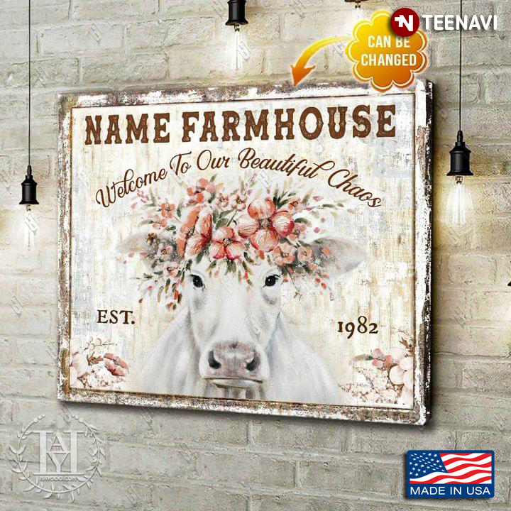 Vintage Customized Name & Date Farmhouse Floral White Horse Welcome To Our Beautiful Chaos