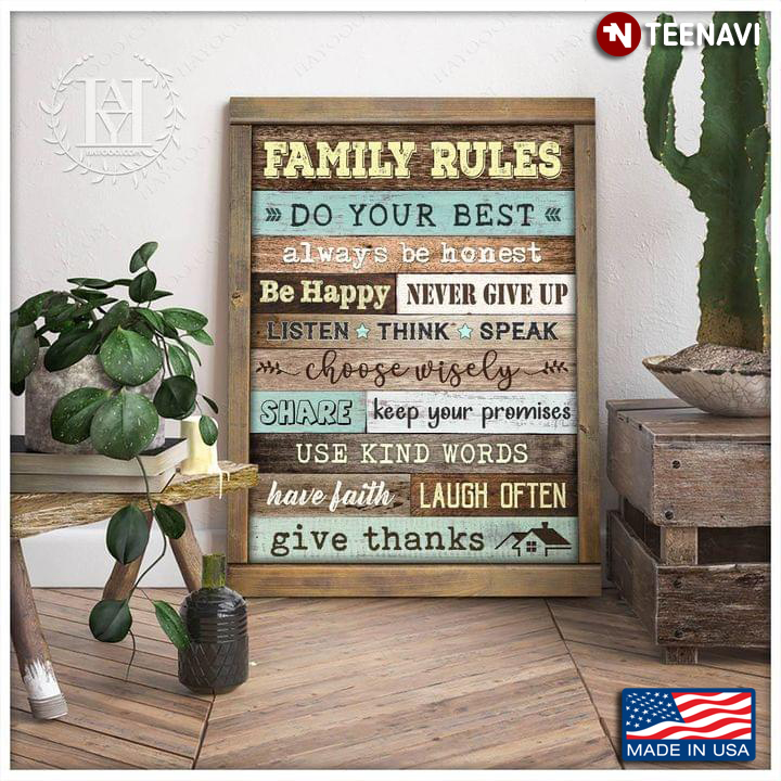 Vintage Family Rules Do Your Best Always Be Honest Be Happy Never Give Up