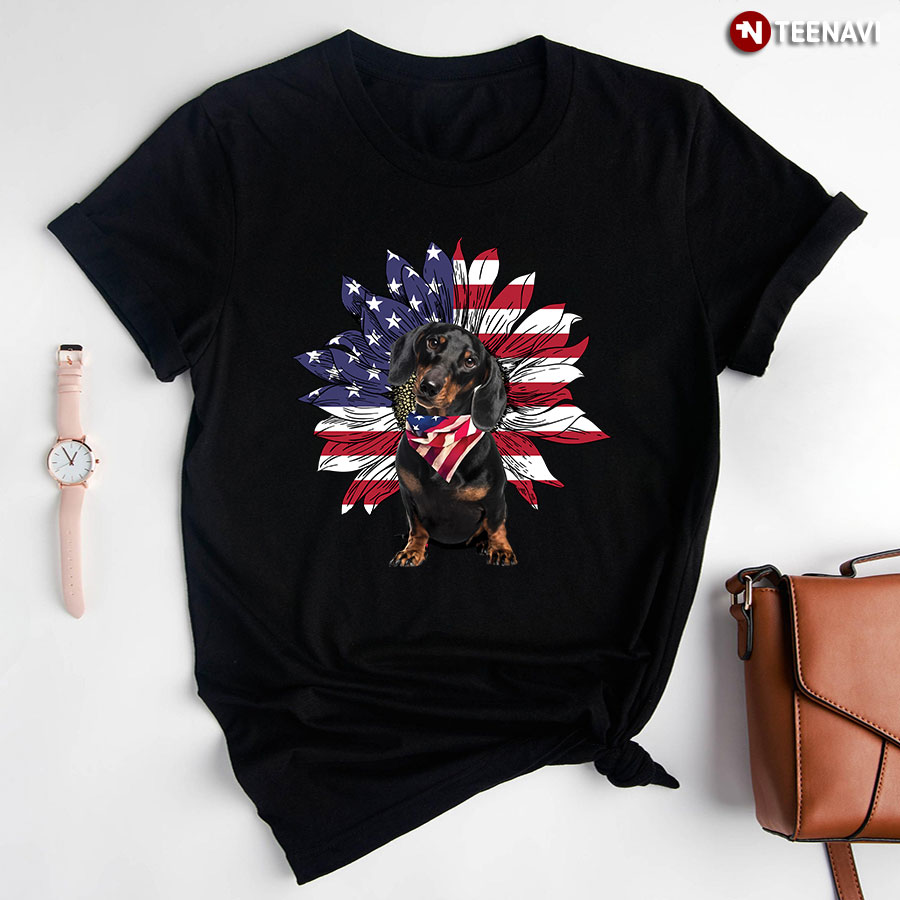 Dachshund Patriotic American USA Flag Sunflower 4th of July for Dog Lover