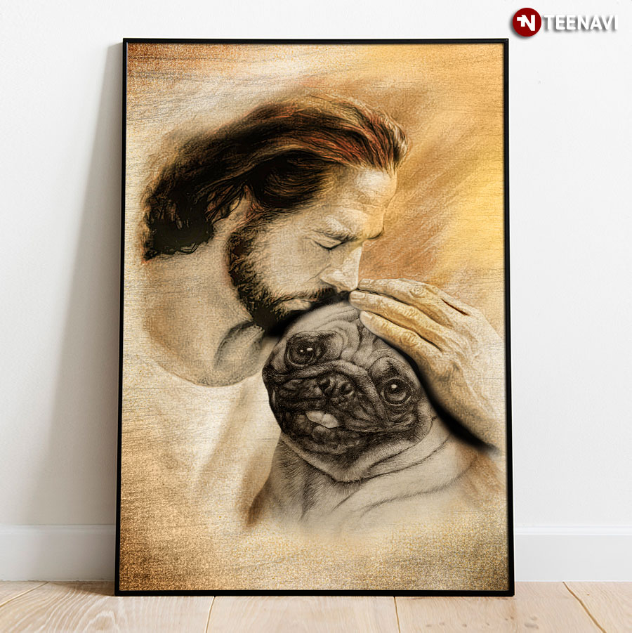 Vintage Jesus Christ Kissing Pug Dog