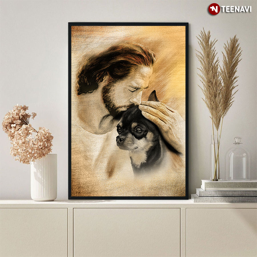 Vintage Jesus Christ Kissing Chihuahua Puppy Poster