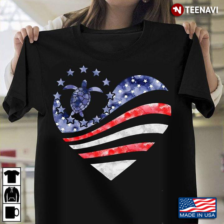 American Flag Turtle Heart For Turtles Lovers