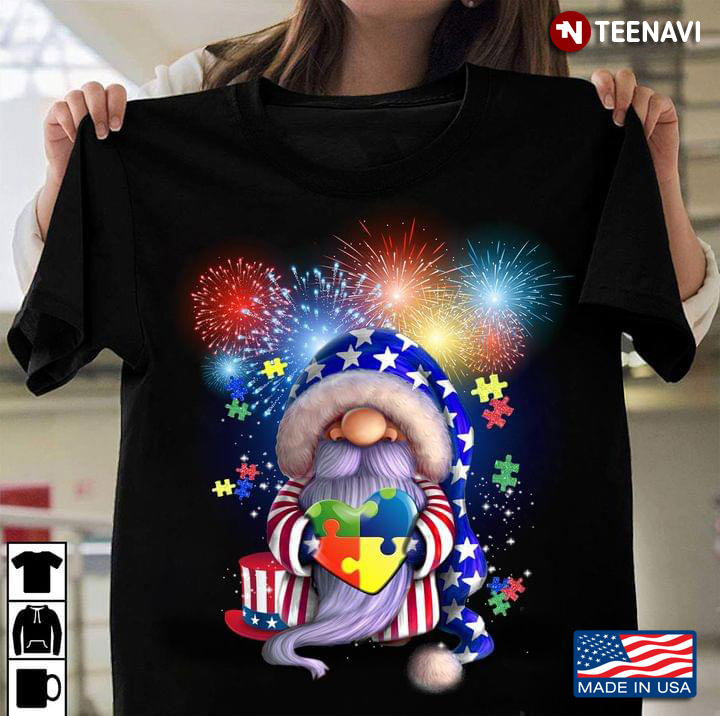 Autism Awareness Happy Independence Day Gnome American Flag Fireworks