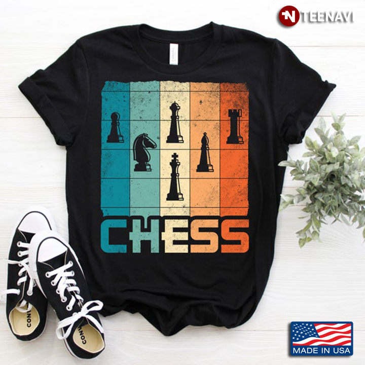 Importain Chess Pieces on Chessboard Vintage Retro Style