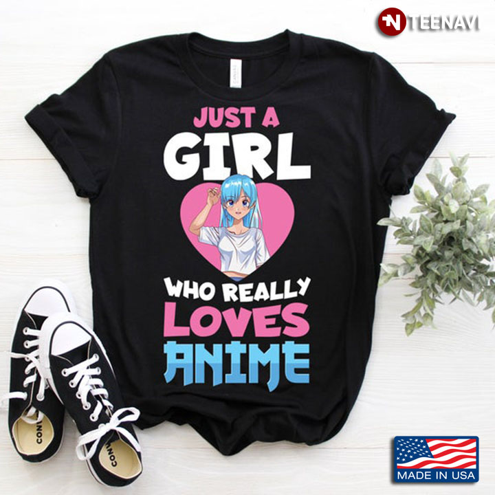Just A Girl Who Loves Anime Blue Hair Girl Design Gift for Anime Lovers