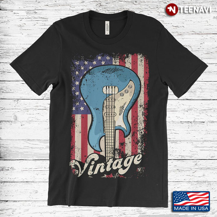 Vintage Upside Down Guitar American USA Flag for Guitar Lovers