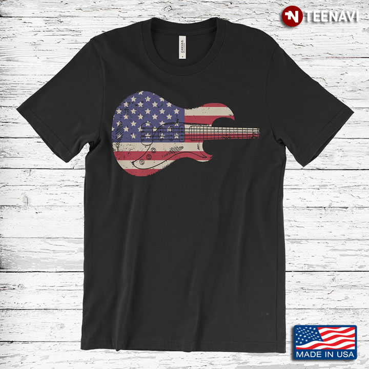 American Flag on Guitar Shape Vintage for Guitar Lovers