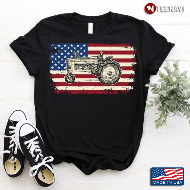 Proud To Be An American Tractor Vintage USA Flag