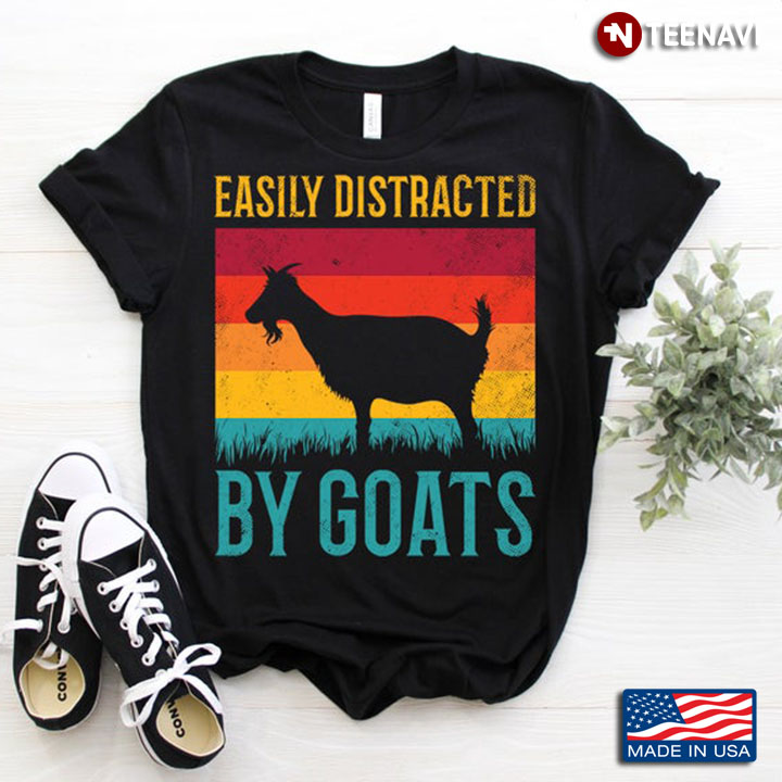 Easily Distracted By Goats Vintage Meadow and Goat for Animal Lovers
