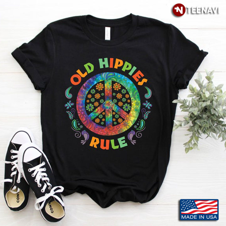 Old Hippies Rule Rainbow Color Piece Sign