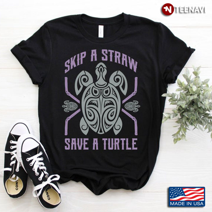 Tribal Turtle on Grey and Purple Skip A Straw Save A Turtle