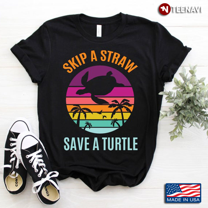 Skip A Straw Save A Turtle Vintage Circle Swimming Turtle for Animal Lovers