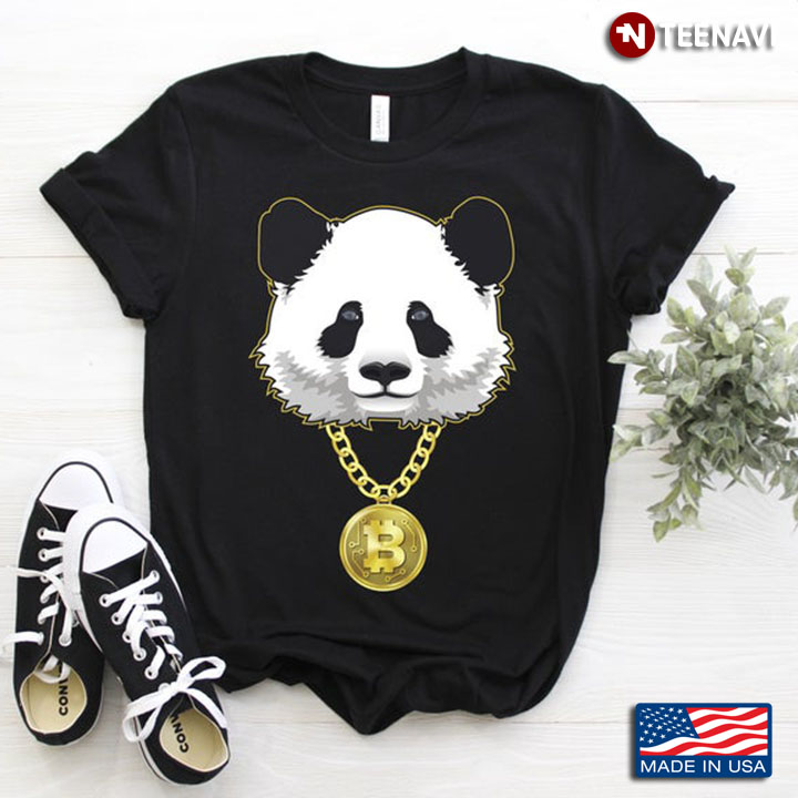 Rich Panda with Golden Bitcoin Necklace Cool Design