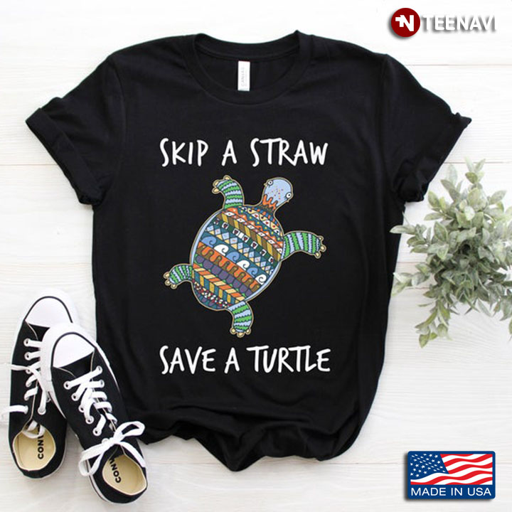 Skip A Straw Save A Turtle Colorful Tribal Turtle for Animal Lovers