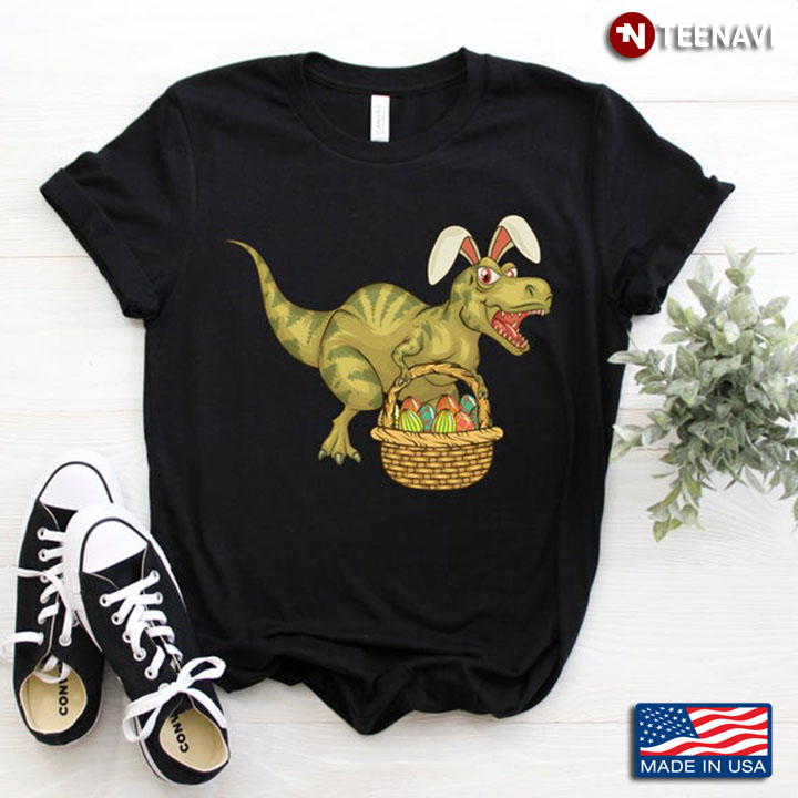 Funny T-Rex Bunny With Easter Egg Basket for Dinosaur Lovers