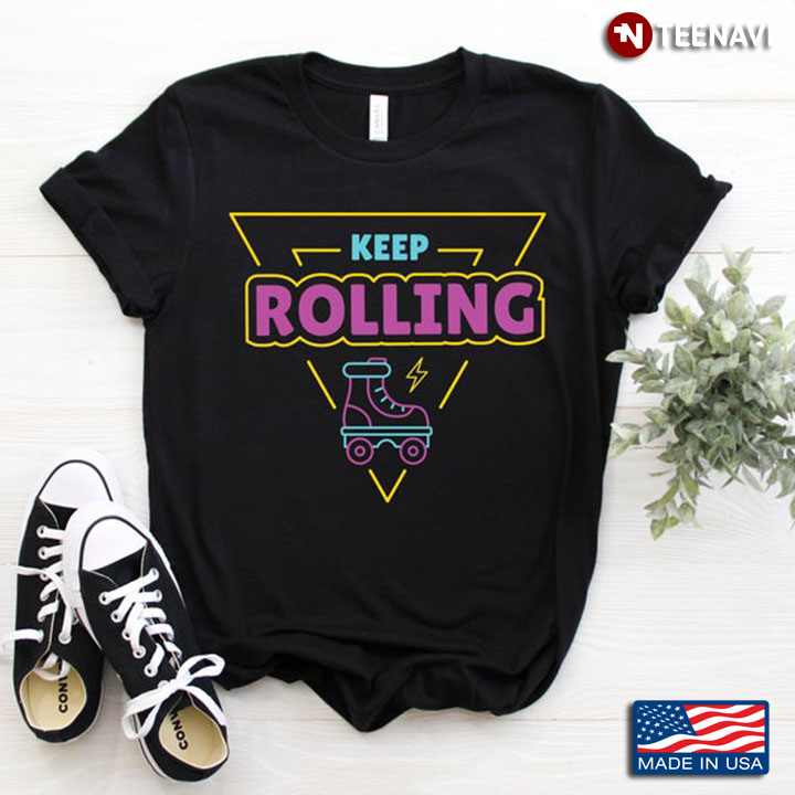 Keep Rolling Pink Blue Yellow Triangle with Shoes for Roller Skating Lovers