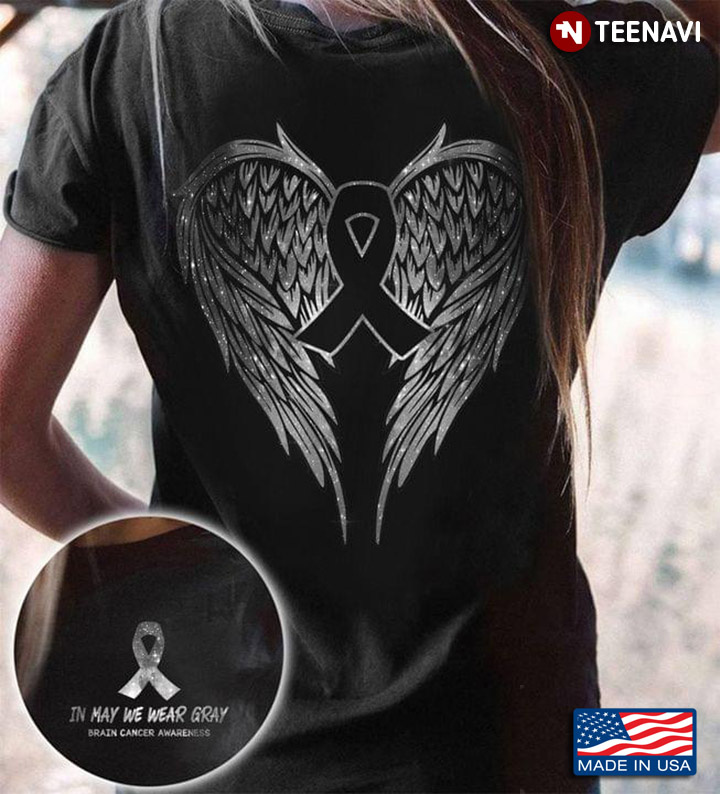 Brain Cancer Awareness Angel Wings Grey Survivor
