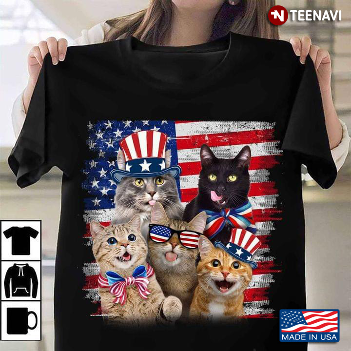 American USA Flag Adorable Funny Cats for Cat Lover