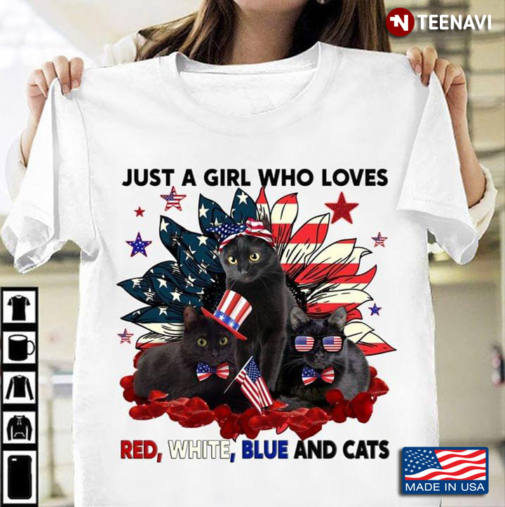 Just A Girl Who Loves Red White Blue and Cats Sunflower Patriotic for Cat Lover