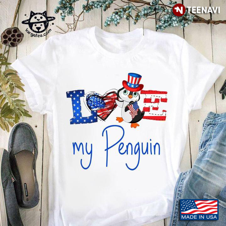 Love My Penguin Patriotic American USA Flag for Animal Lover