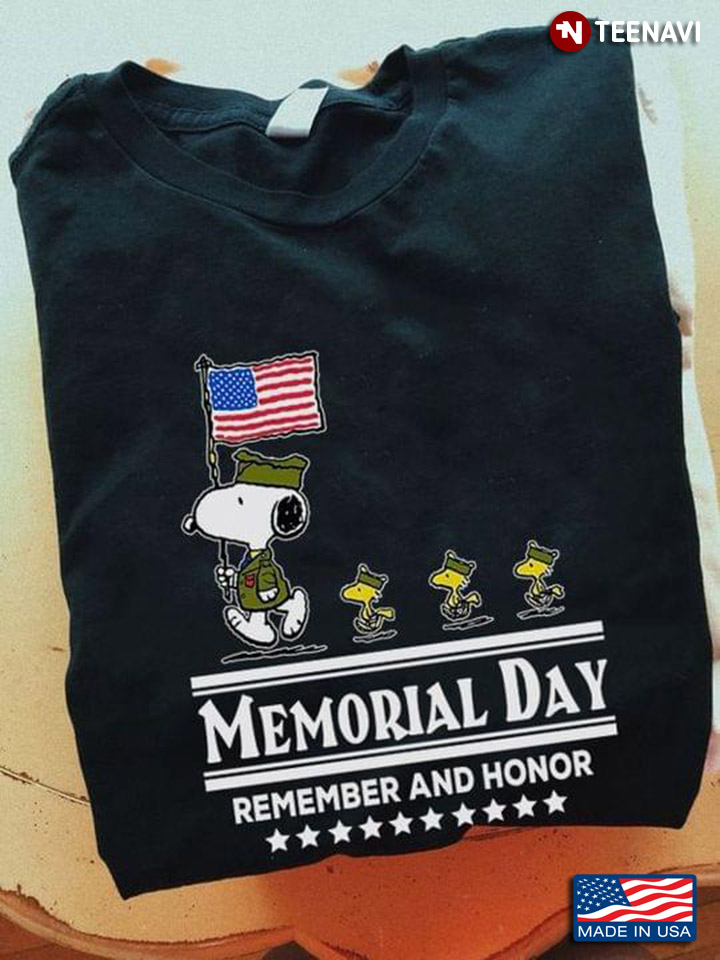 Memorial Day Remember And Honor Snoopy Dog with American Flag